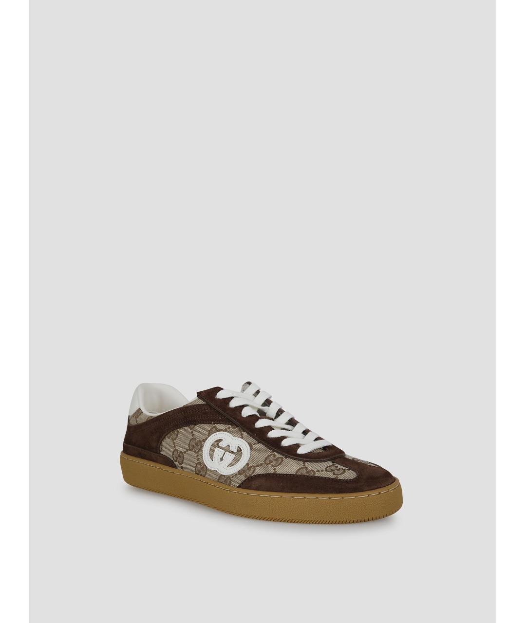 GUCCI Коричневые текстильные низкие кроссовки / кеды, фото 2