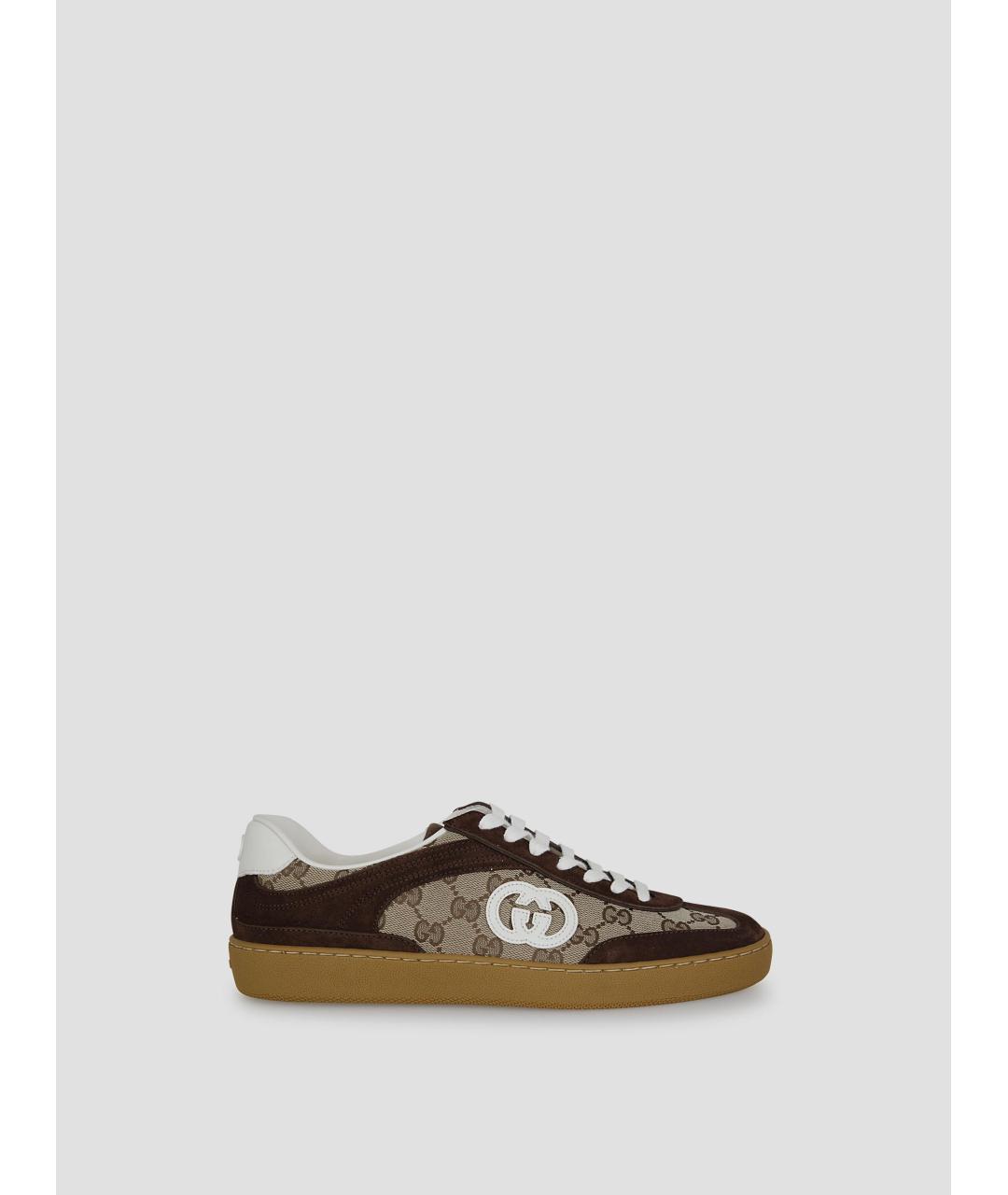 GUCCI Коричневые текстильные низкие кроссовки / кеды, фото 5
