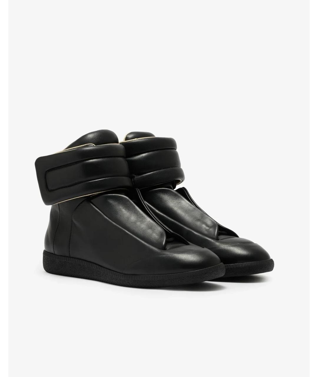 MAISON MARGIELA Черные кожаные высокие кроссовки / кеды, фото 2