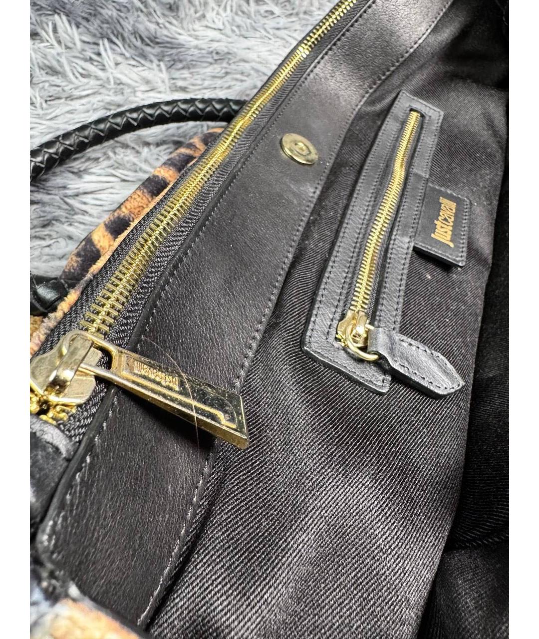 JUST CAVALLI Коричневая хлопковая сумка с короткими ручками, фото 6