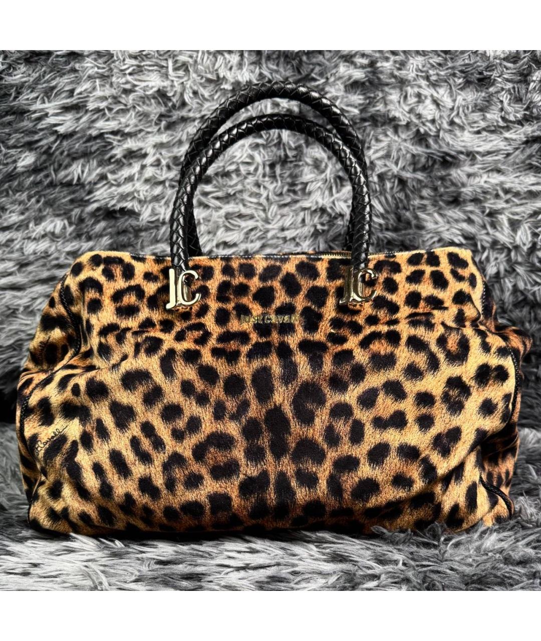 JUST CAVALLI Коричневая хлопковая сумка с короткими ручками, фото 8