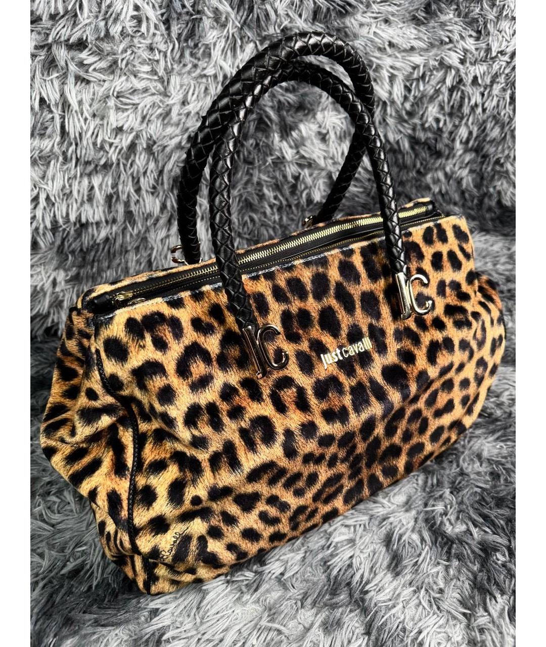 JUST CAVALLI Коричневая хлопковая сумка с короткими ручками, фото 3