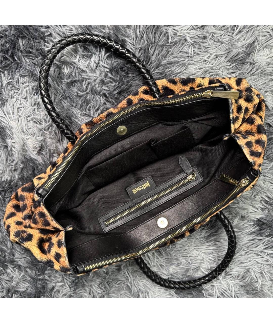 JUST CAVALLI Коричневая хлопковая сумка с короткими ручками, фото 4