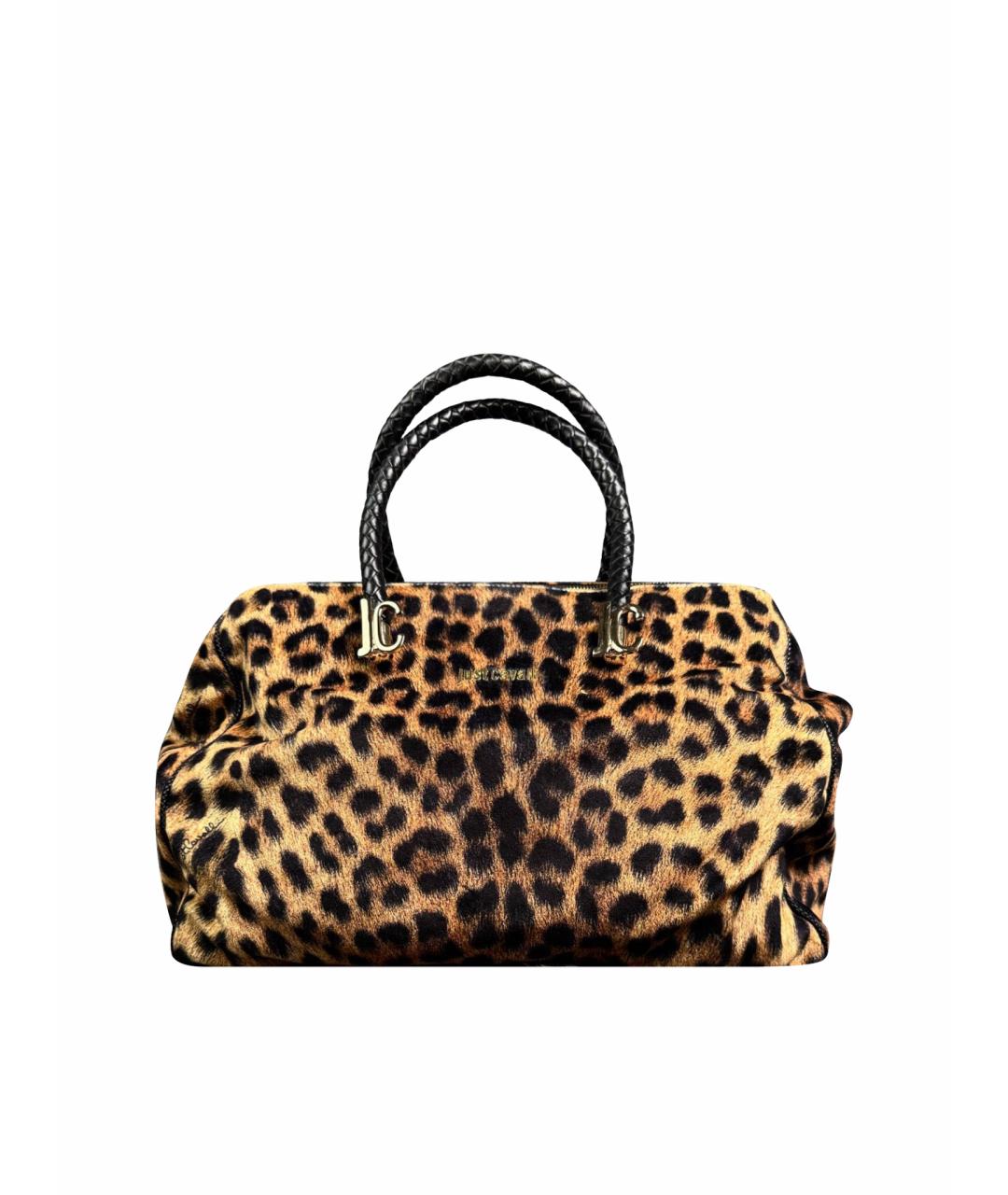 JUST CAVALLI Коричневая хлопковая сумка с короткими ручками, фото 1