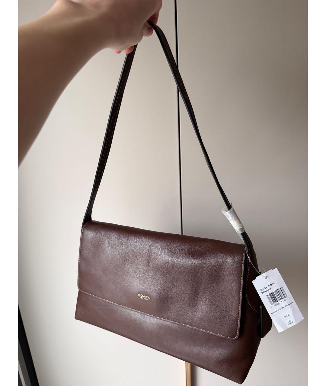 COACH Коричневая кожаная сумка с короткими ручками, фото 3