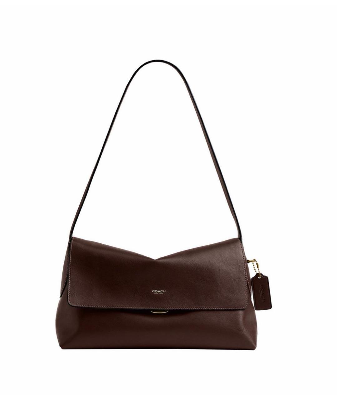 COACH Коричневая кожаная сумка с короткими ручками, фото 9
