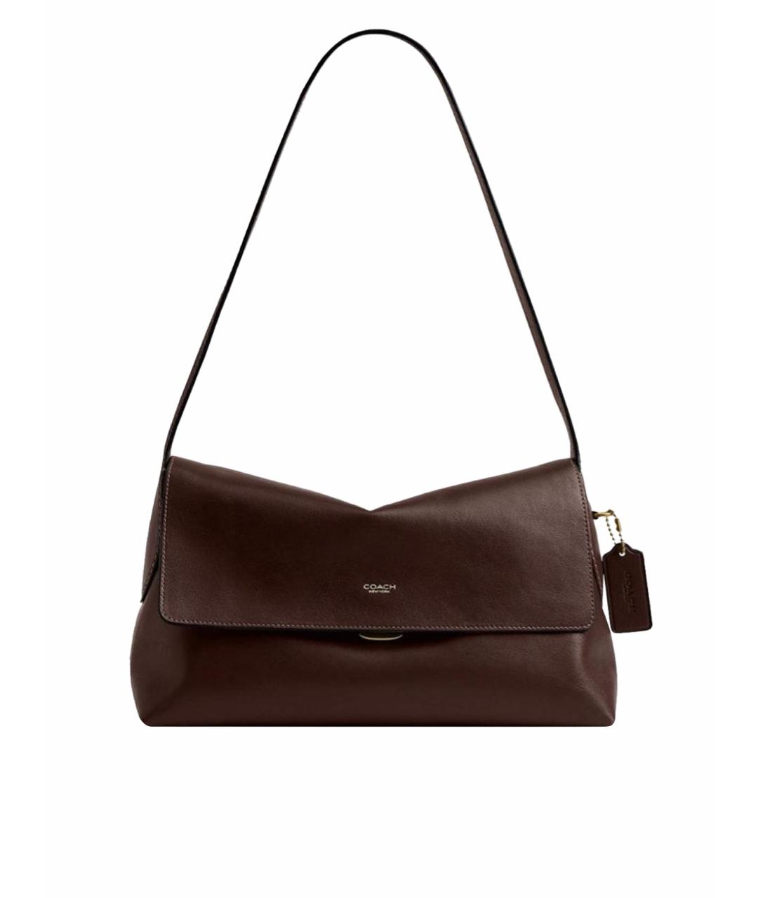 COACH Коричневая кожаная сумка с короткими ручками, фото 1
