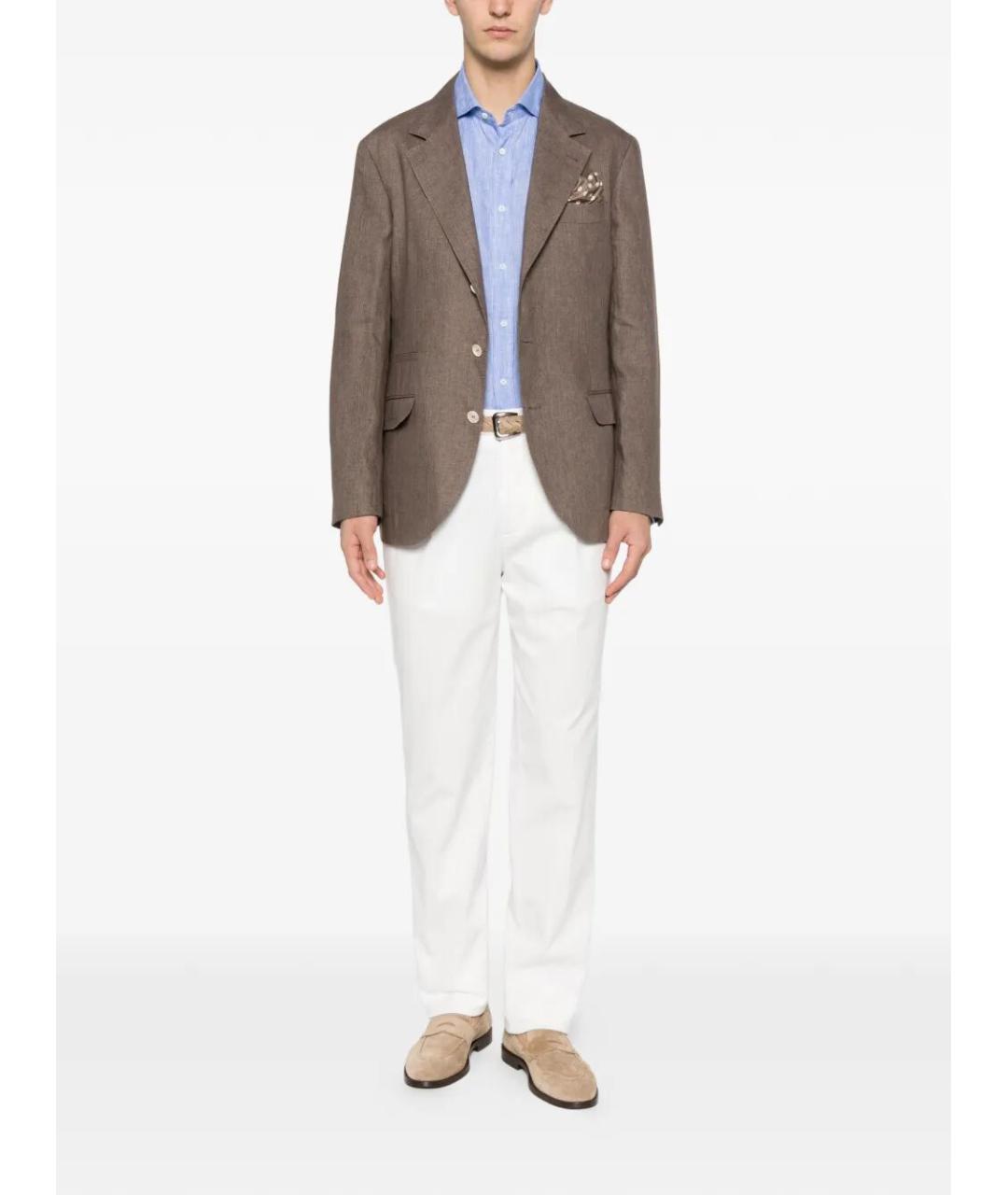 BRUNELLO CUCINELLI Голубая льняная кэжуал рубашка, фото 2