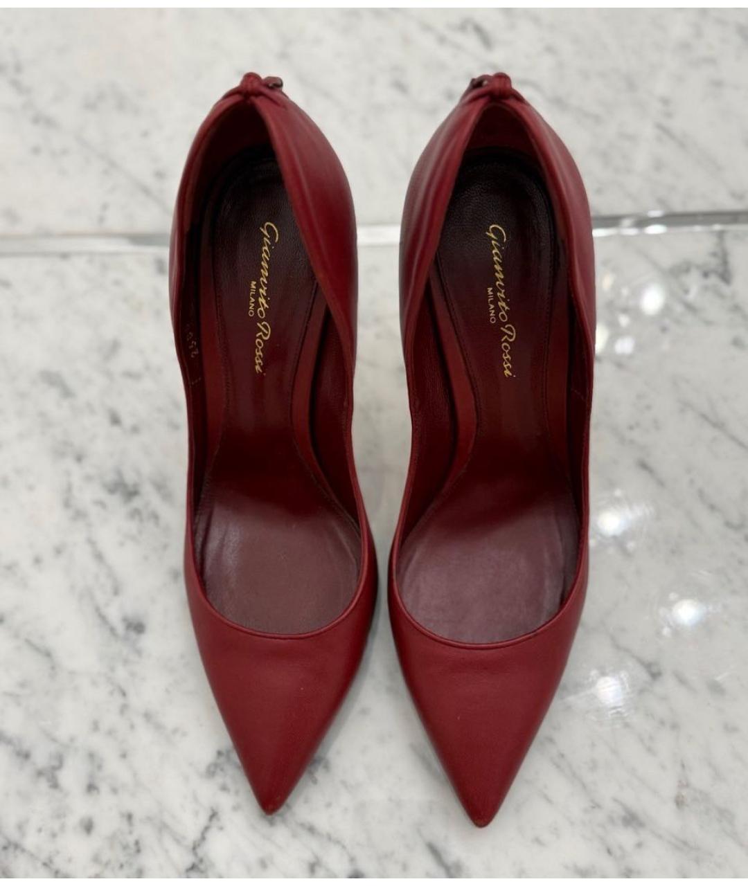 GIANVITO ROSSI Красные кожаные лодочки на низком каблуке, фото 2