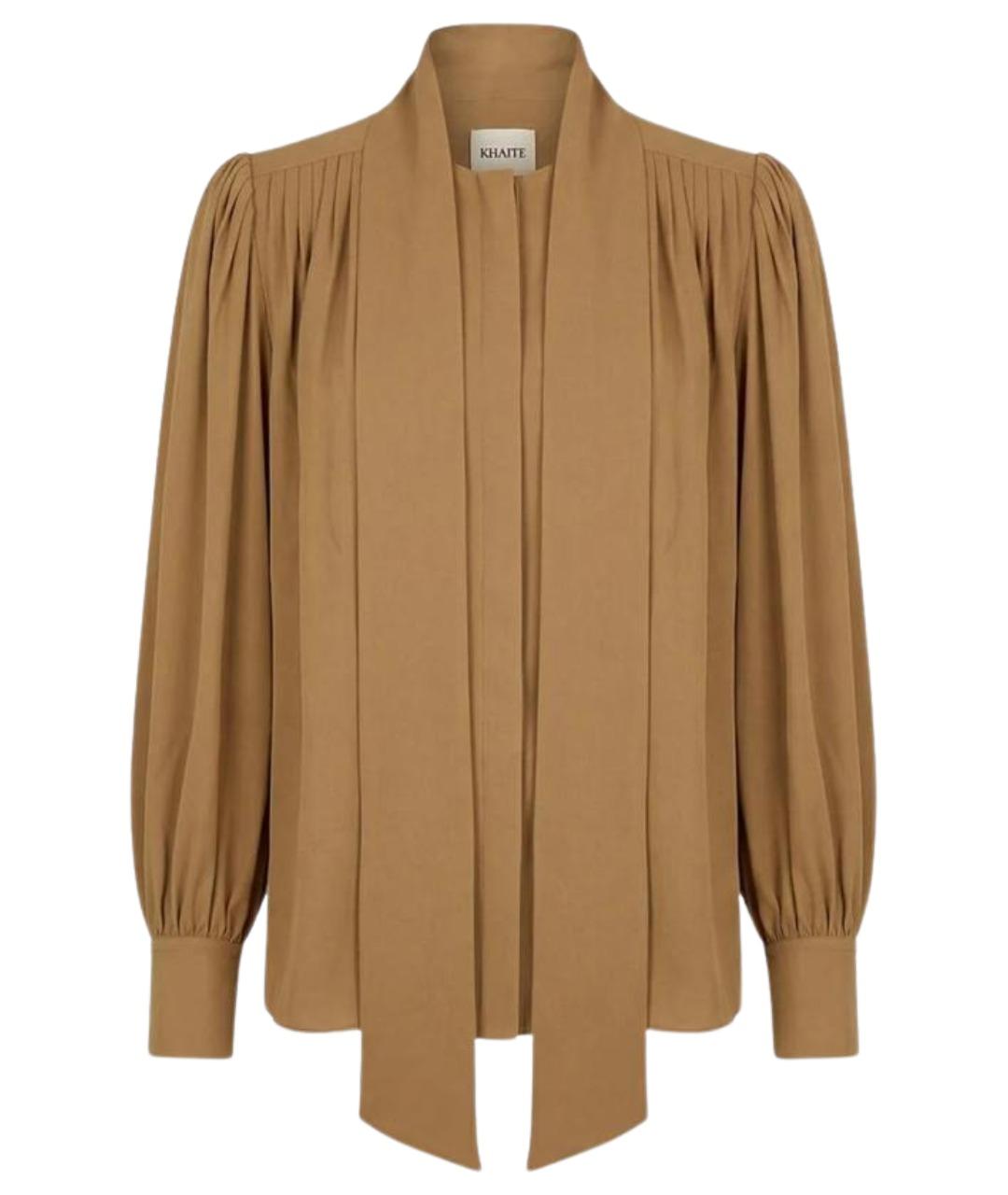 KHAITE Горчичная шелковая блузы, фото 1