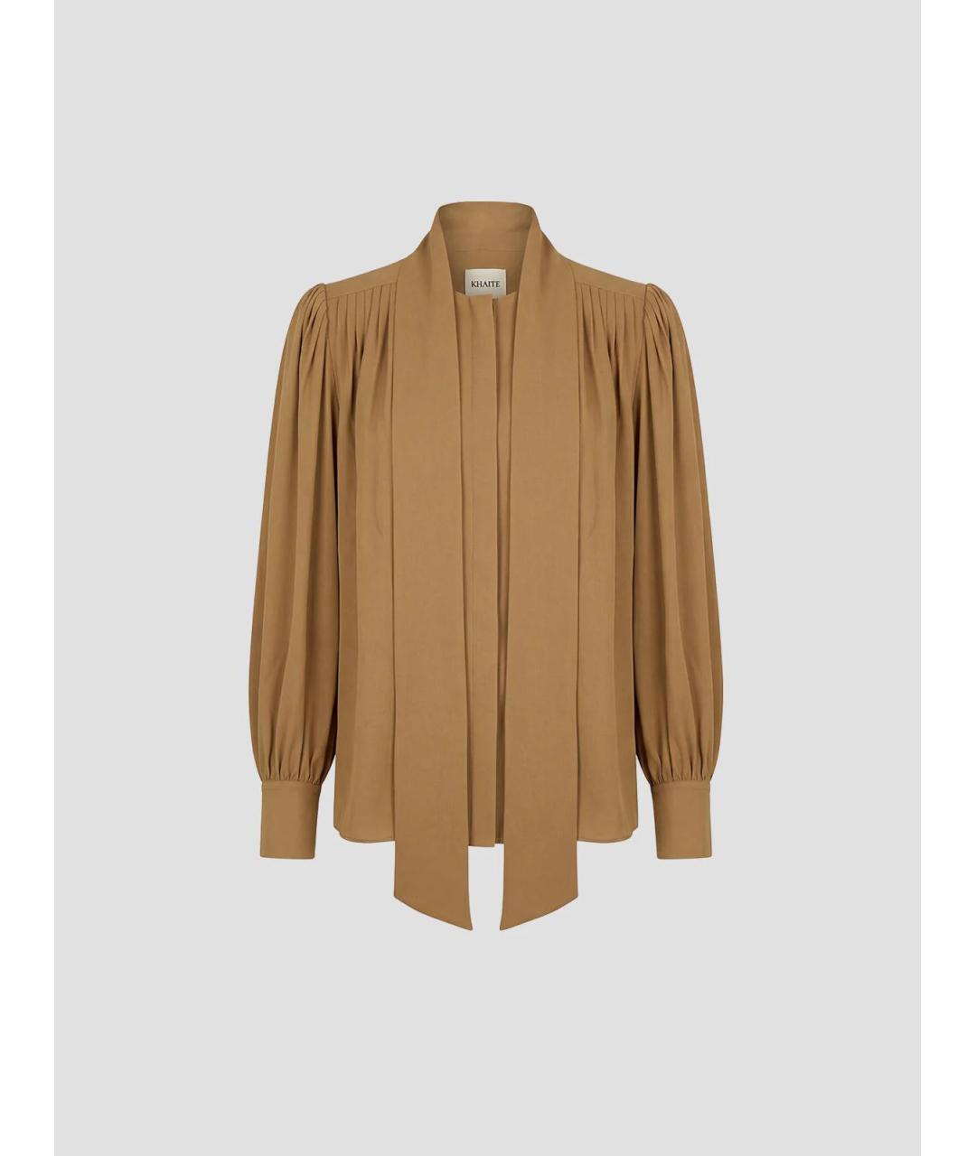 KHAITE Горчичная шелковая блузы, фото 5