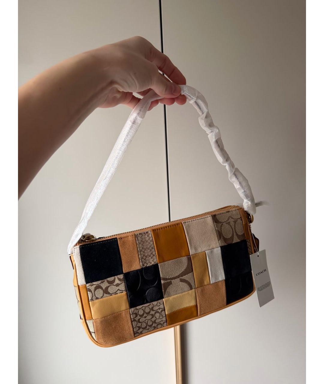 COACH Коричневая кожаная сумка с короткими ручками, фото 8