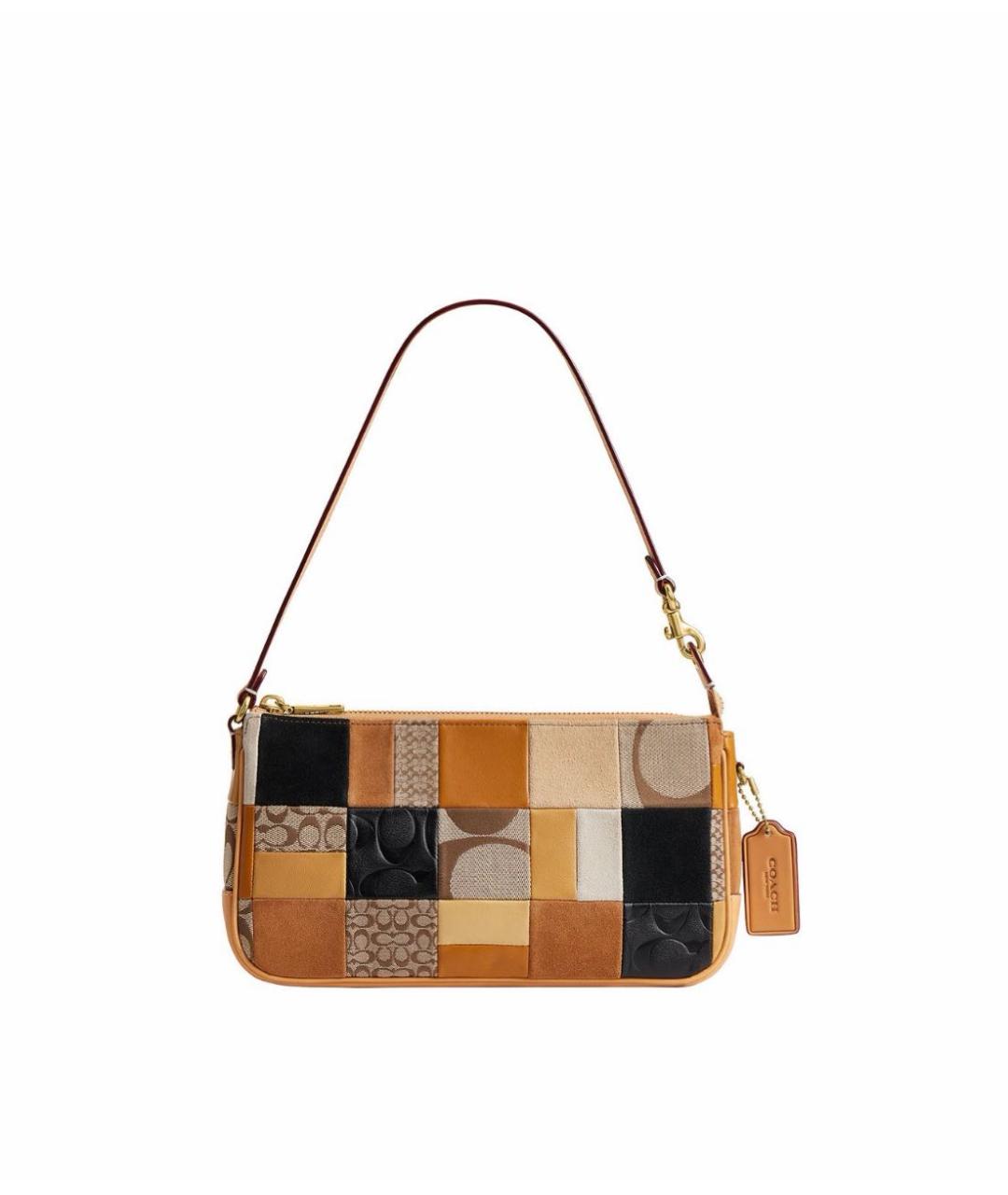 COACH Коричневая кожаная сумка с короткими ручками, фото 9