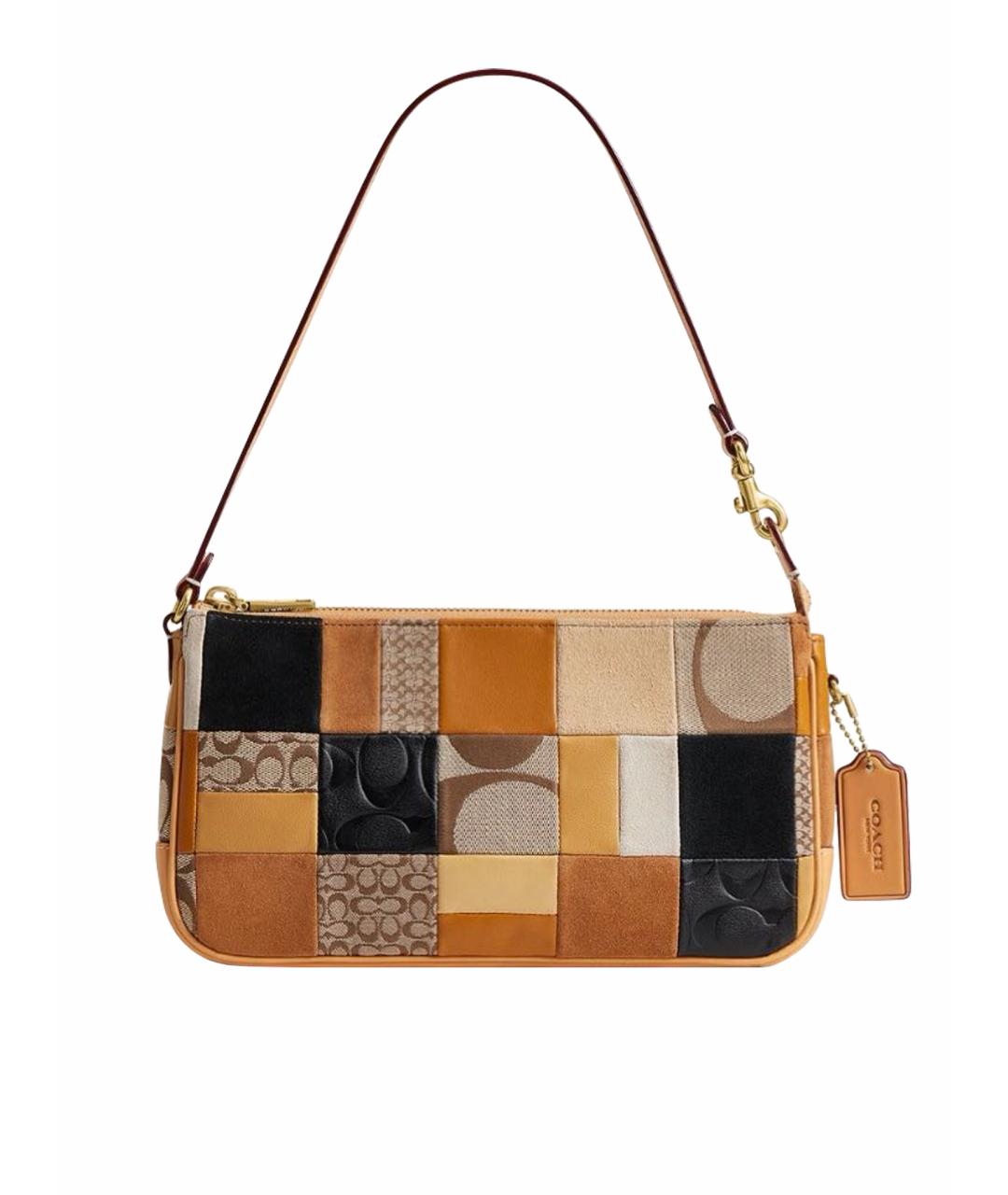 COACH Коричневая кожаная сумка с короткими ручками, фото 1