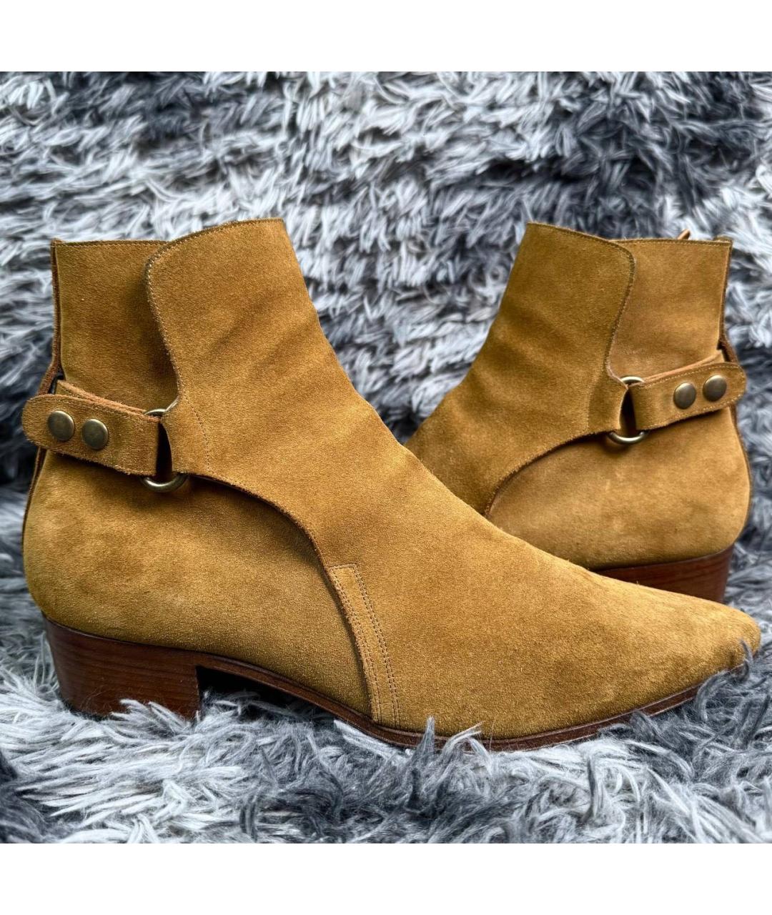 SAINT LAURENT Коричневые замшевые высокие ботинки, фото 5