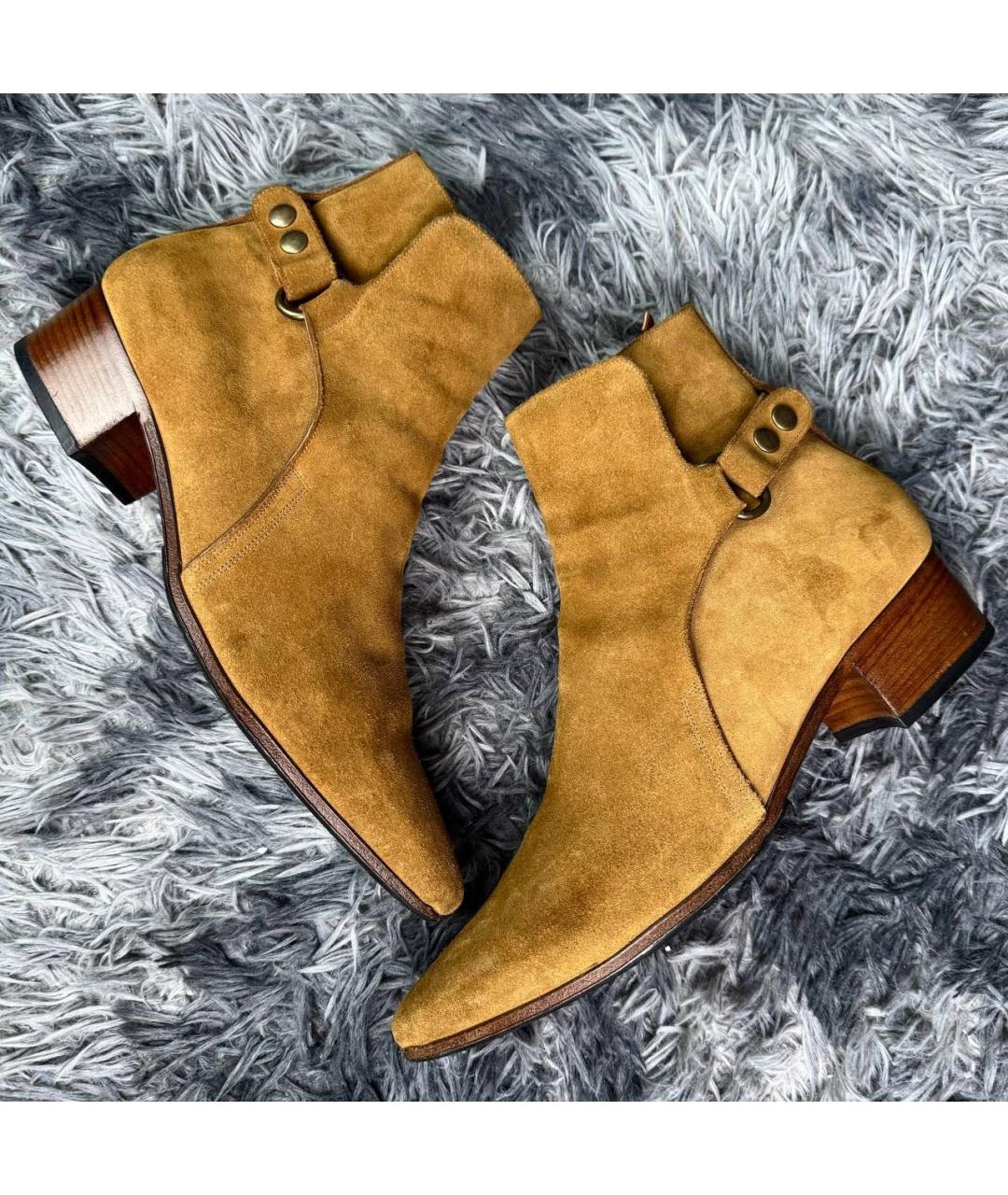 SAINT LAURENT Коричневые замшевые высокие ботинки, фото 7