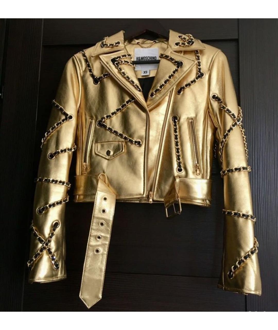 MOSCHINO Золотая кожаная куртка, фото 6