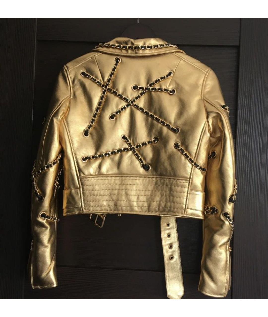 MOSCHINO Золотая кожаная куртка, фото 2