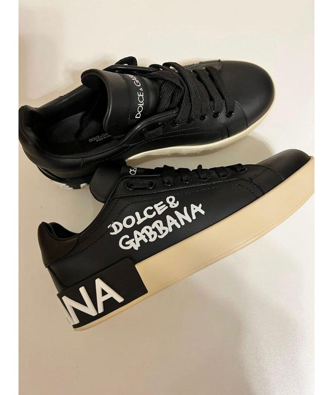 DOLCE&GABBANA Черные кожаные кеды, фото 2