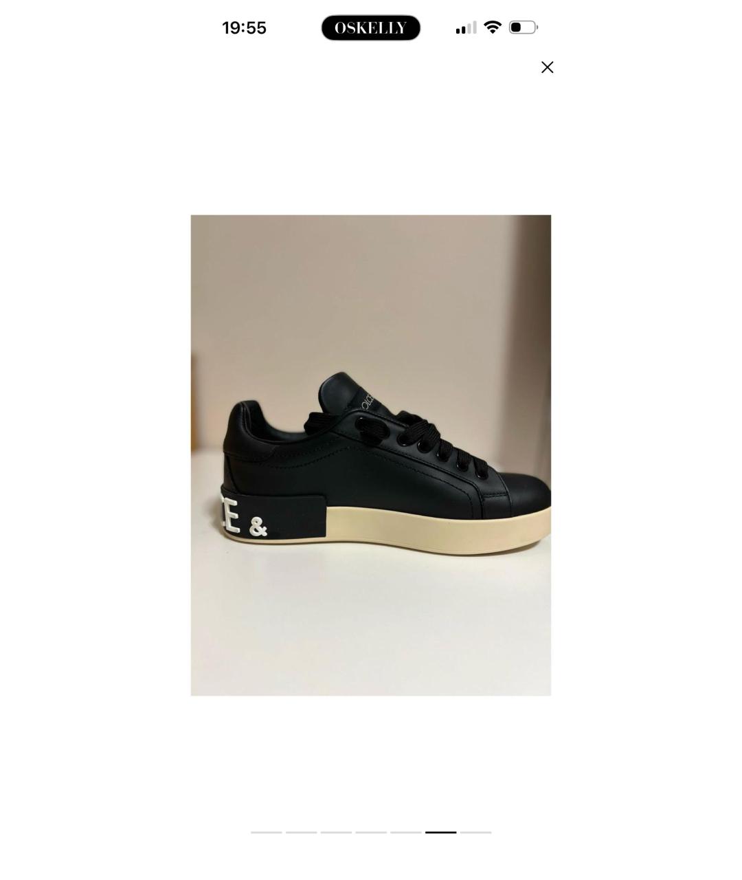 DOLCE&GABBANA Черные кожаные кеды, фото 4