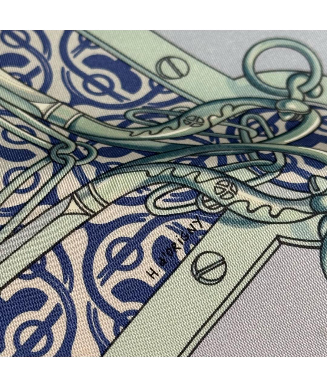 HERMES Голубой шелковый шарф, фото 4