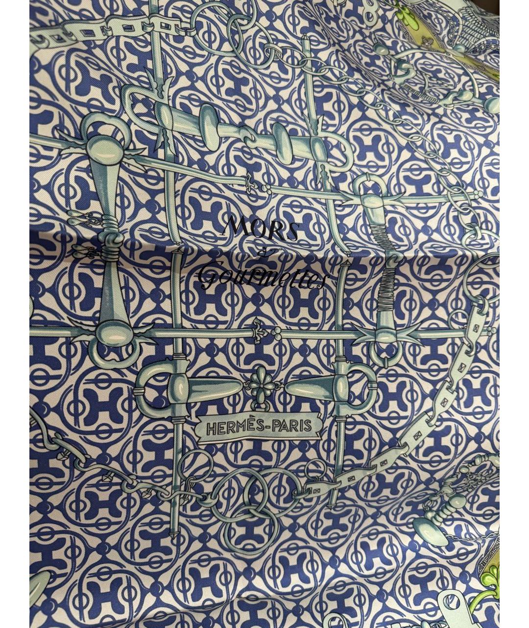 HERMES Голубой шелковый шарф, фото 3