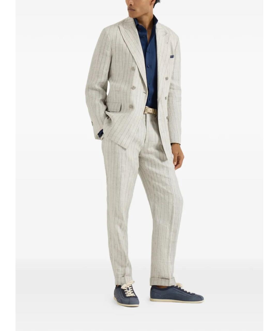 BRUNELLO CUCINELLI Синяя льняная кэжуал рубашка, фото 5