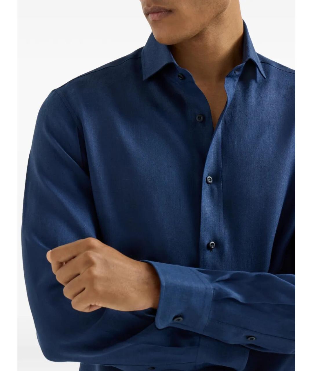 BRUNELLO CUCINELLI Синяя льняная кэжуал рубашка, фото 4