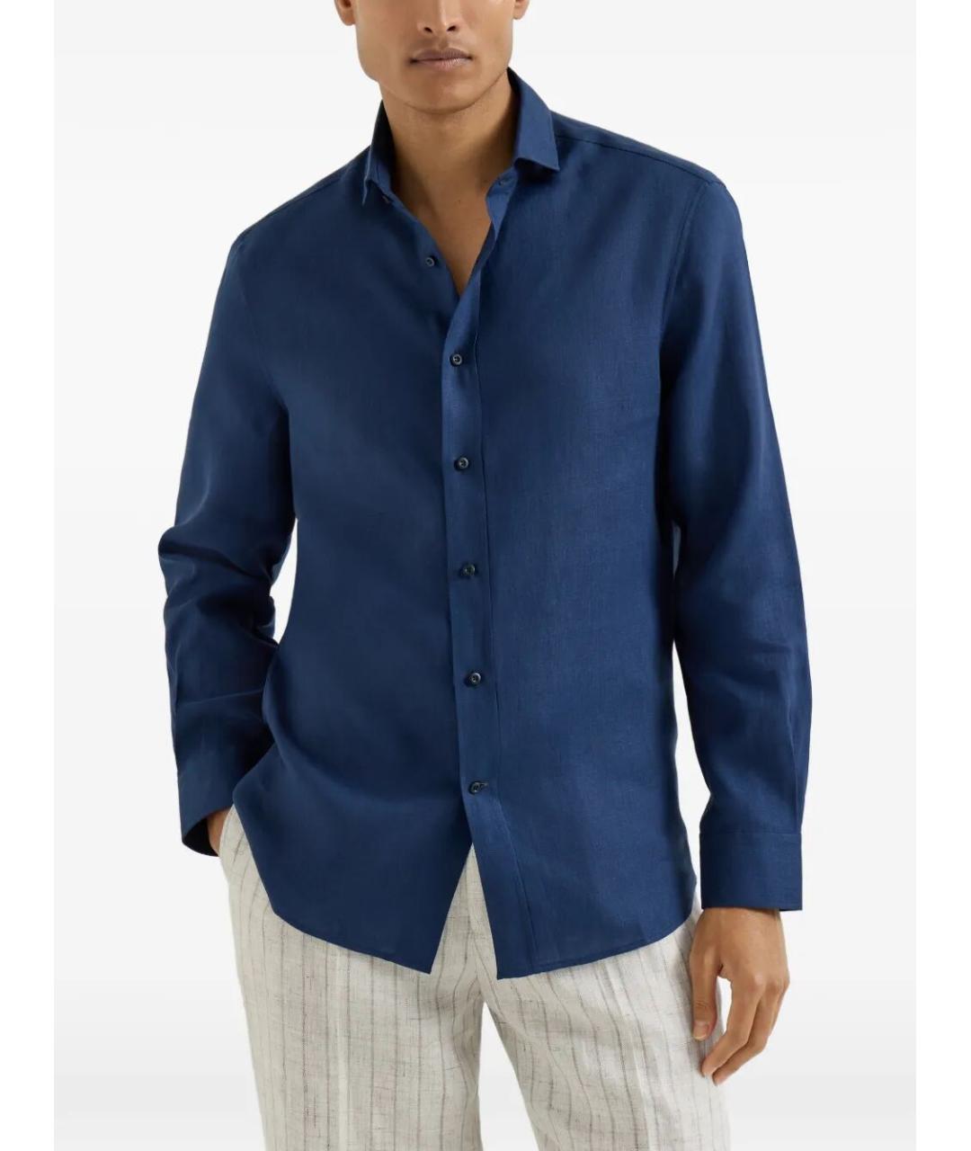 BRUNELLO CUCINELLI Синяя льняная кэжуал рубашка, фото 2
