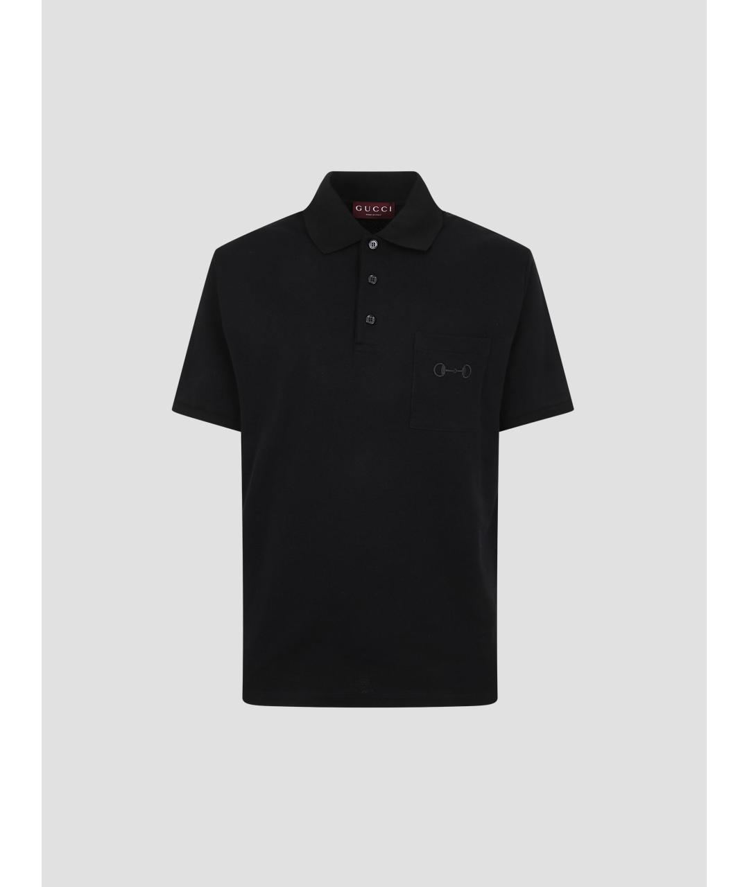 GUCCI Черное хлопко-эластановое поло с коротким рукавом, фото 4