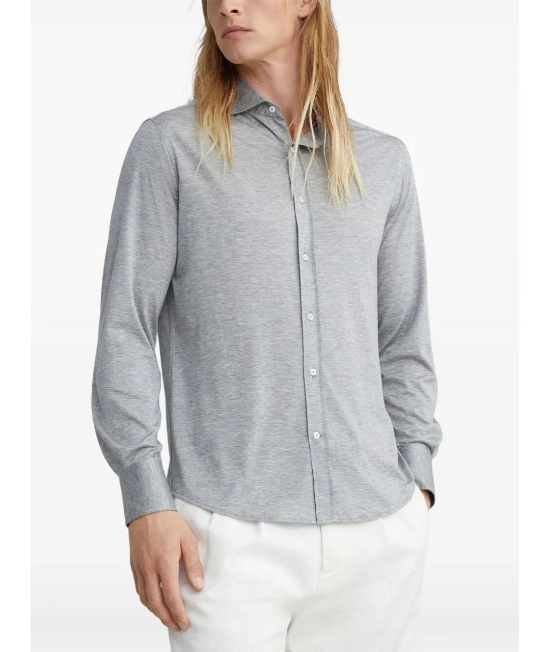 BRUNELLO CUCINELLI Серая шелковая кэжуал рубашка, фото 4