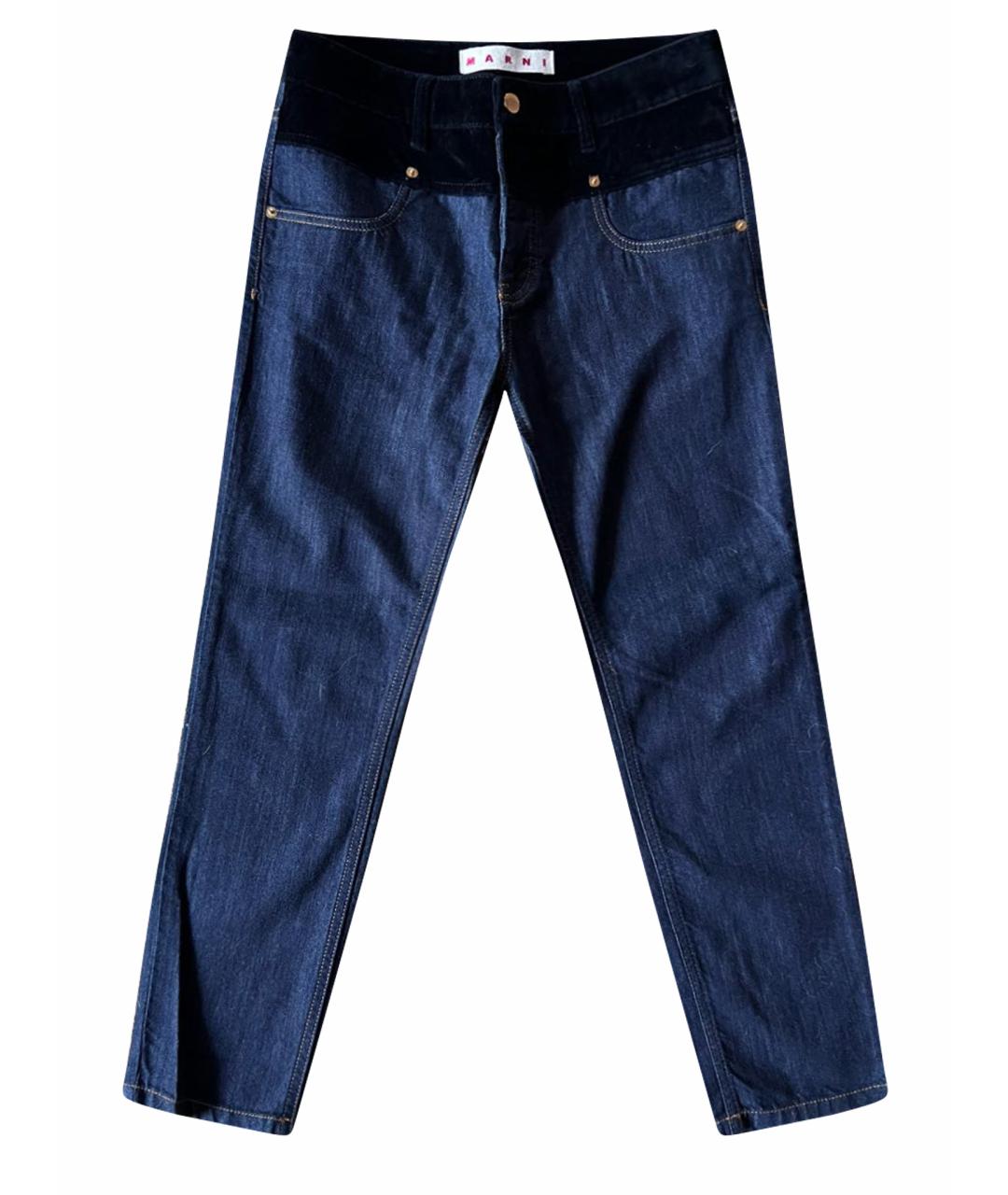 MARNI Темно-синие хлопко-кашемировые прямые джинсы, фото 1