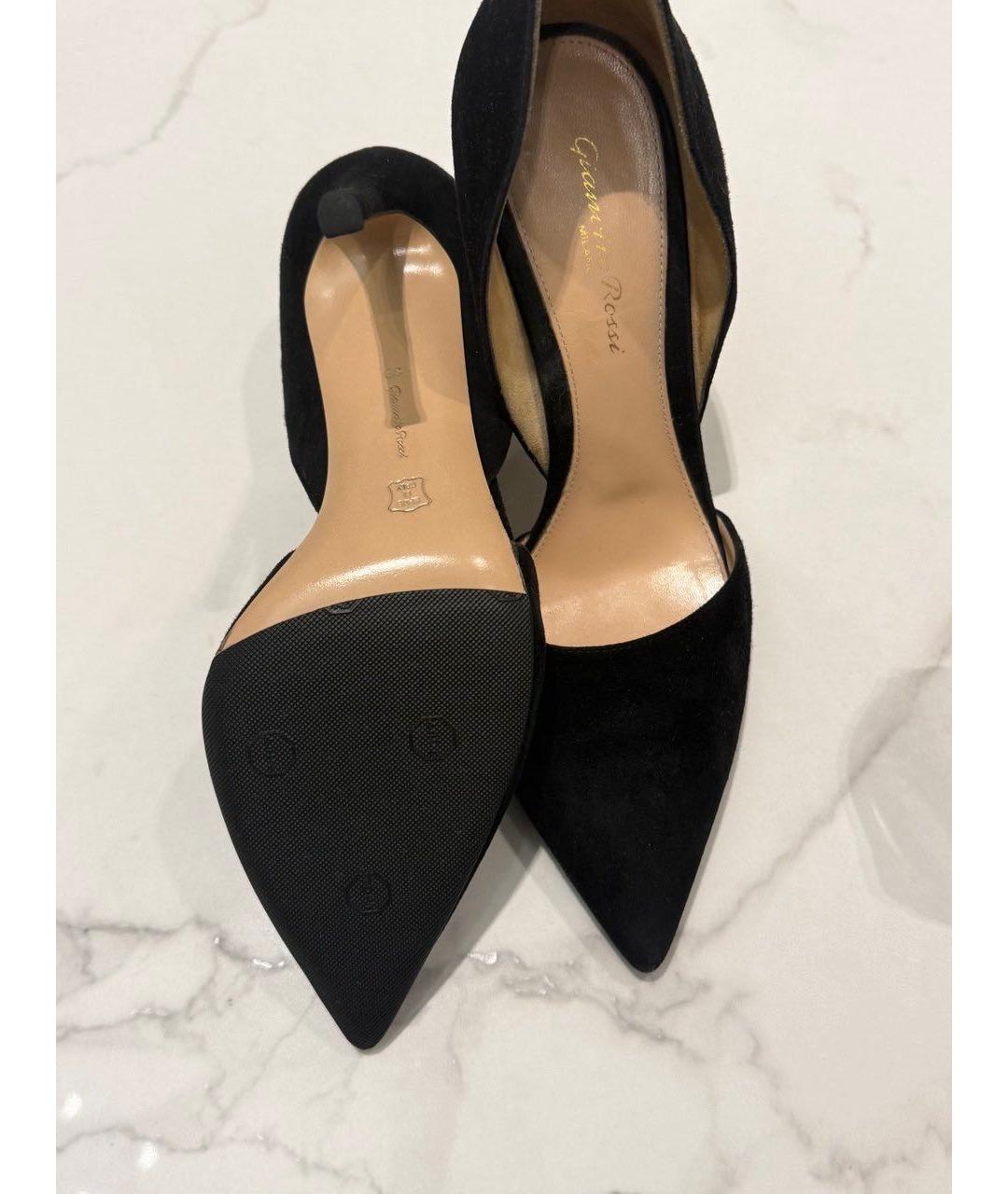 GIANVITO ROSSI Черные замшевые лодочки на низком каблуке, фото 6