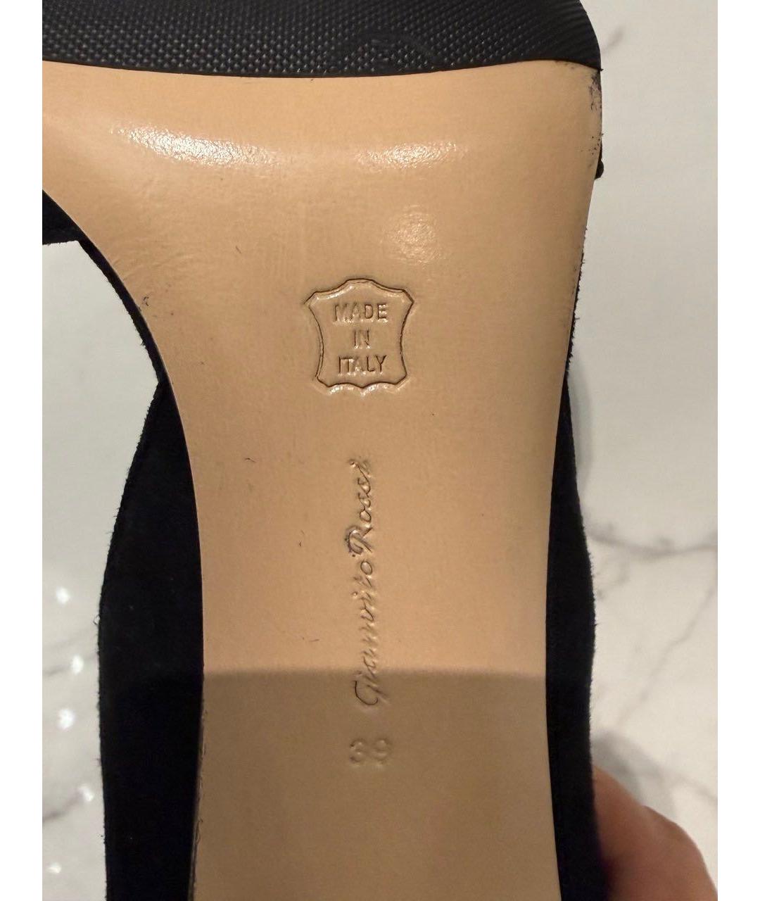 GIANVITO ROSSI Черные замшевые лодочки на низком каблуке, фото 7