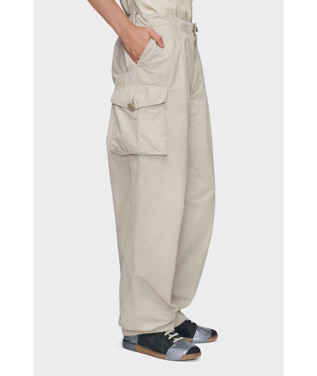 MAISON MARGIELA Бежевые хлопко-эластановые повседневные брюки, фото 3