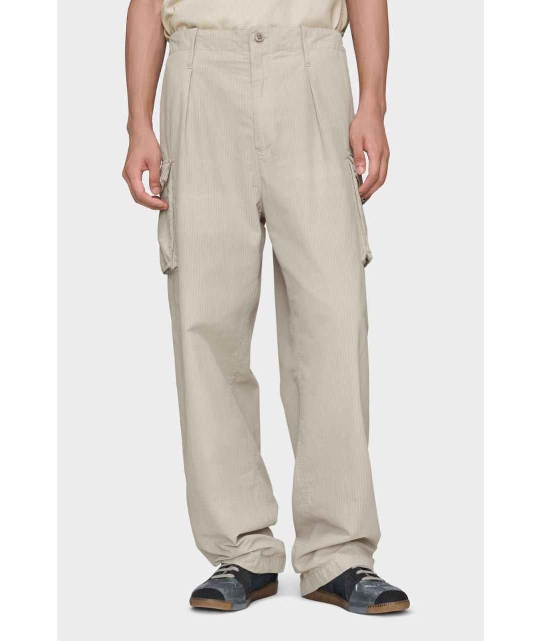MAISON MARGIELA Бежевые хлопко-эластановые повседневные брюки, фото 2