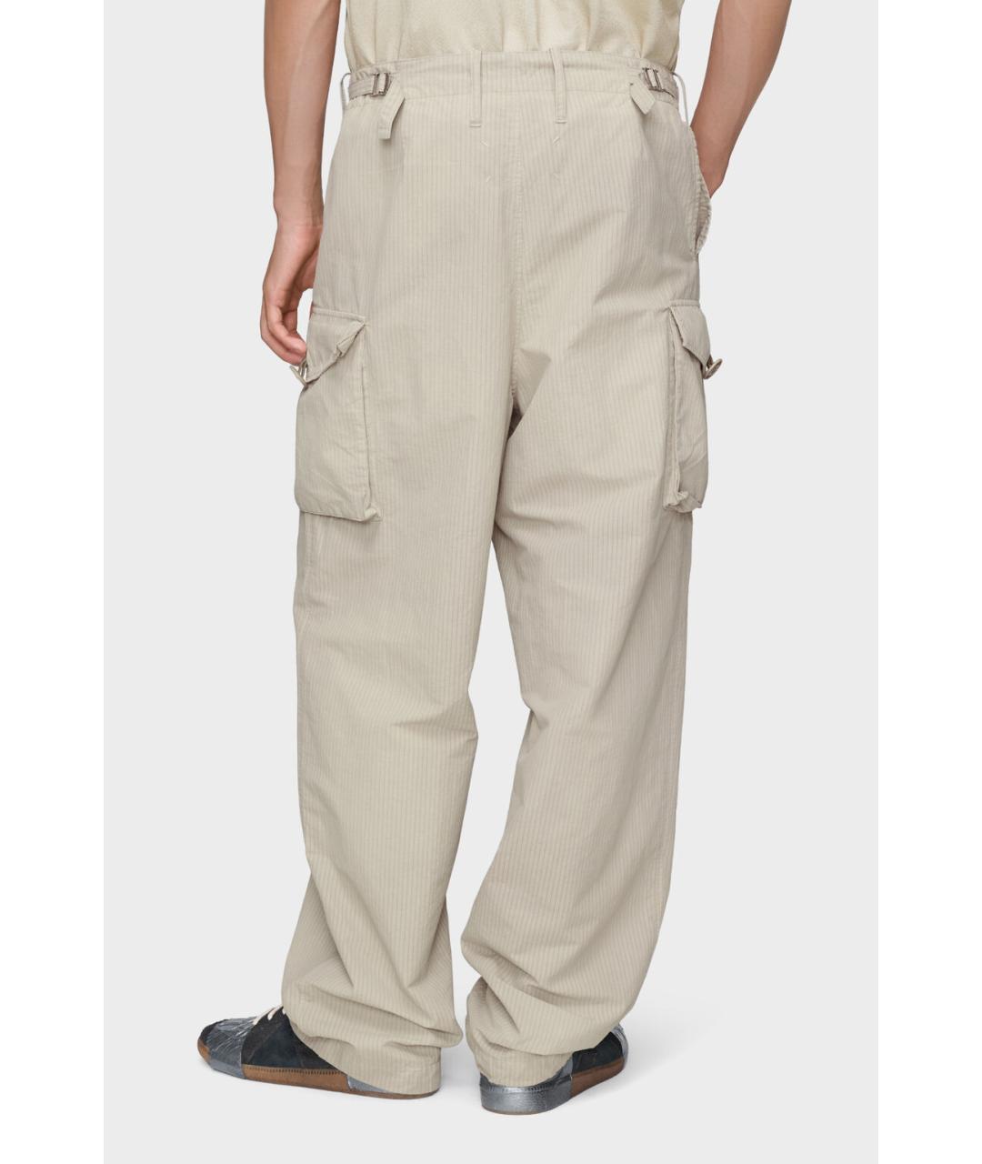 MAISON MARGIELA Бежевые хлопко-эластановые повседневные брюки, фото 5