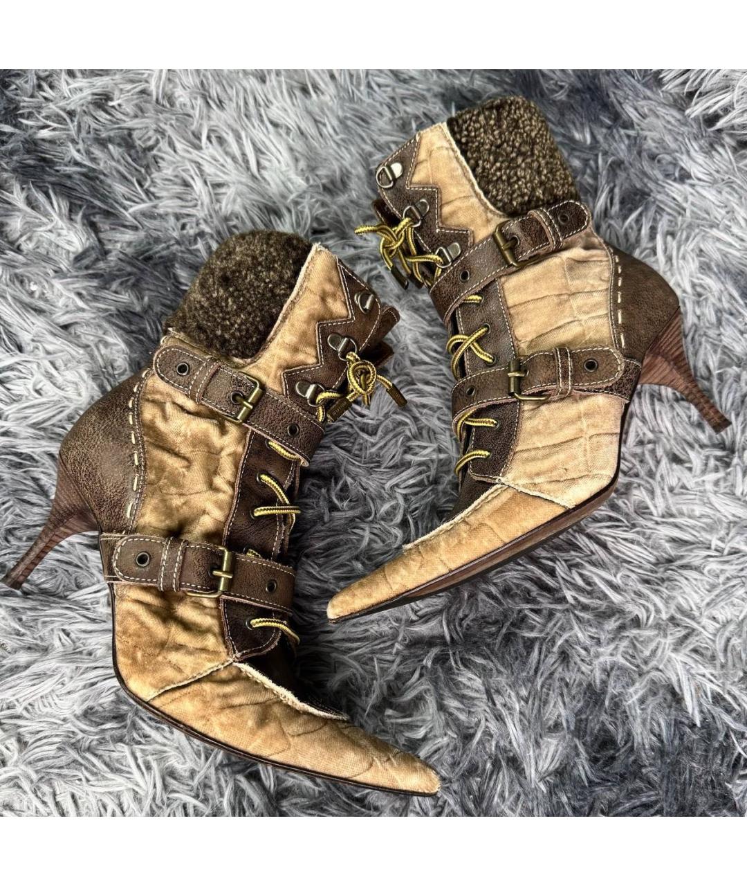 JUST CAVALLI Коричневые кожаные лодочки на низком каблуке, фото 6