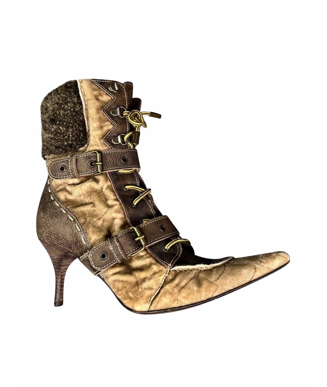 JUST CAVALLI Коричневые кожаные лодочки на низком каблуке, фото 1