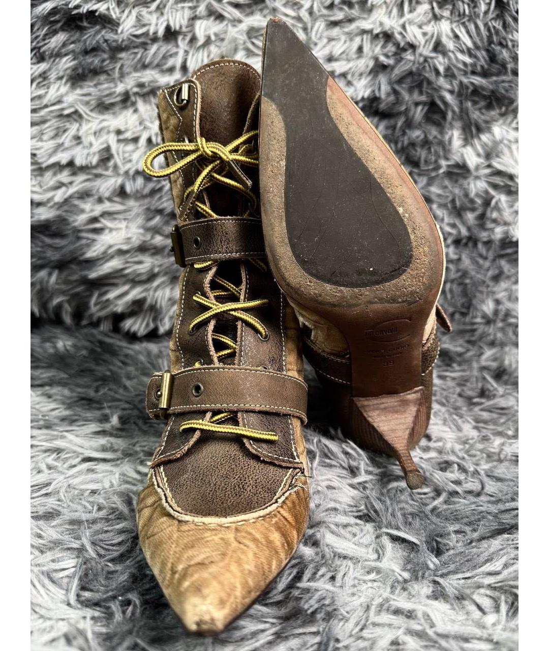 JUST CAVALLI Коричневые кожаные лодочки на низком каблуке, фото 2