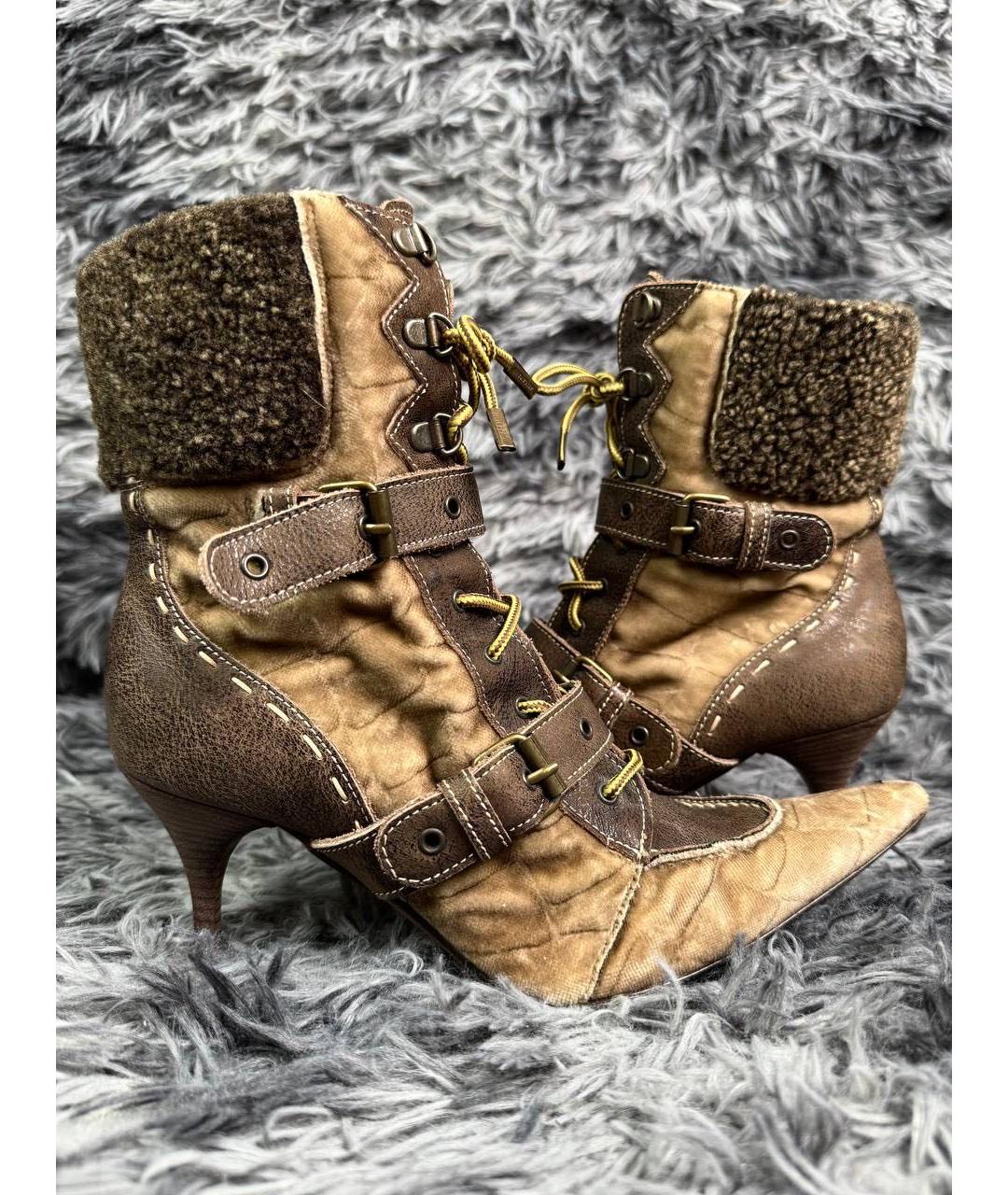 JUST CAVALLI Коричневые кожаные лодочки на низком каблуке, фото 4