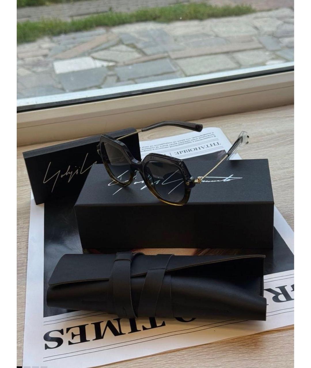 YOHJI YAMAMOTO Коричневые пластиковые солнцезащитные очки, фото 5