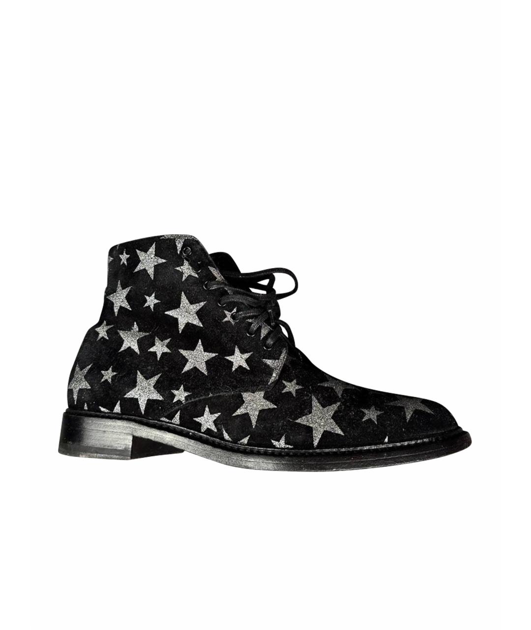 SAINT LAURENT Черные замшевые высокие ботинки, фото 1