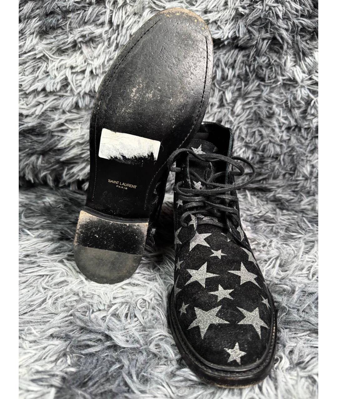 SAINT LAURENT Черные замшевые высокие ботинки, фото 4