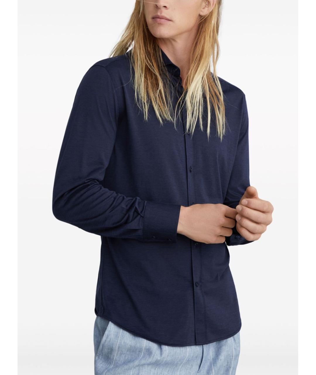 BRUNELLO CUCINELLI Синяя шелковая кэжуал рубашка, фото 4