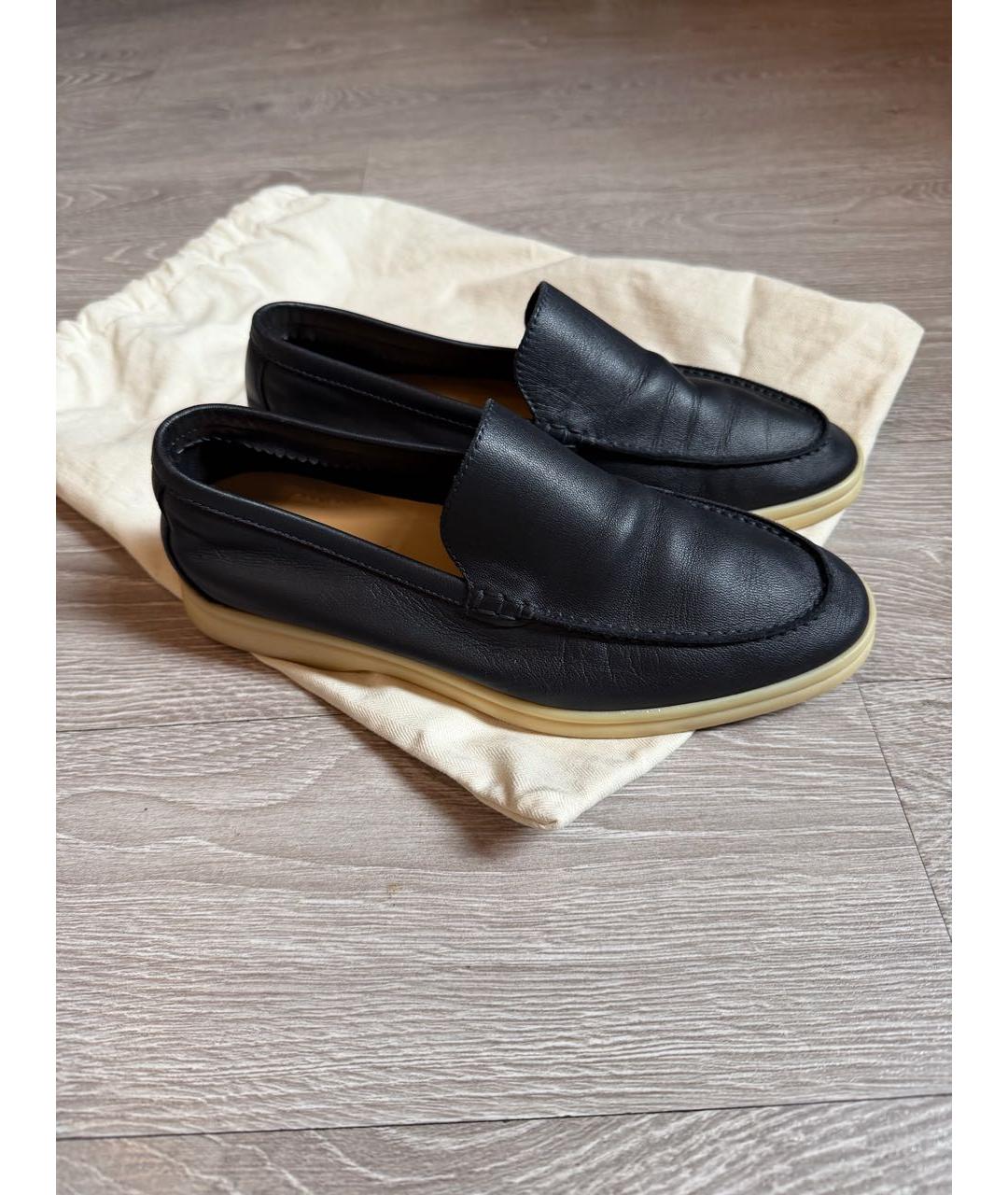 LORO PIANA Темно-синие кожаные лоферы, фото 9