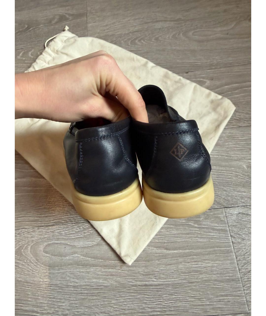 LORO PIANA Темно-синие кожаные лоферы, фото 4