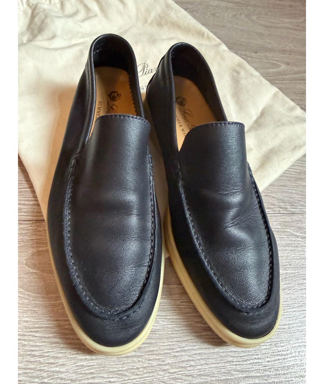 LORO PIANA Темно-синие кожаные лоферы, фото 3