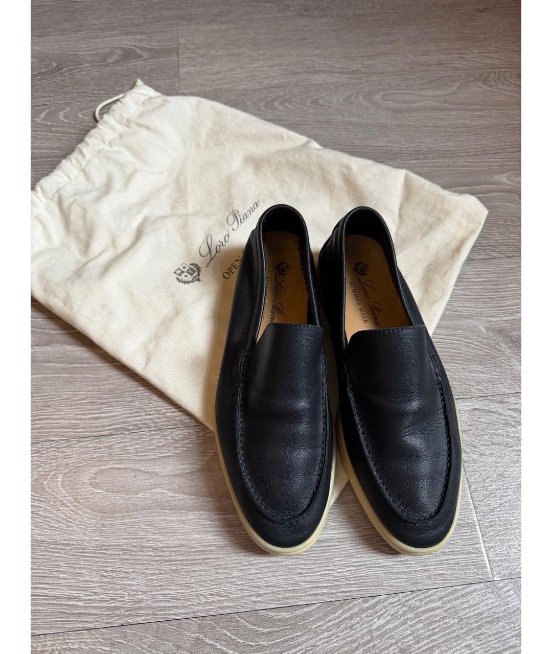 LORO PIANA Темно-синие кожаные лоферы, фото 2