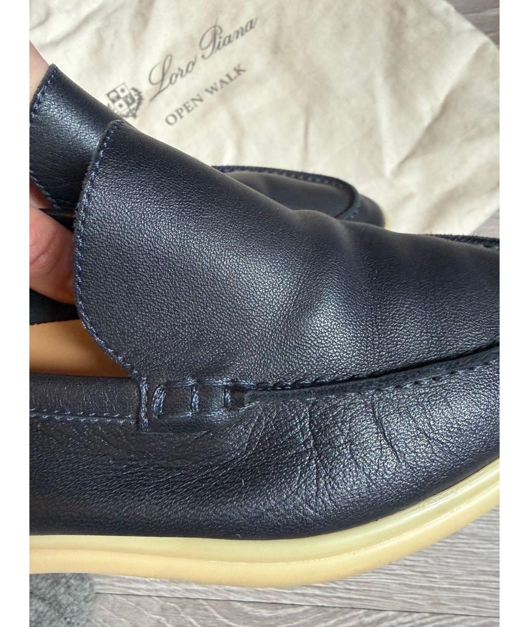 LORO PIANA Темно-синие кожаные лоферы, фото 5